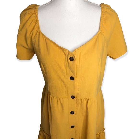 Rotita Mustard Yellow Button Up Sweetheart Neckline Mini Dress - Picture 4 of 10